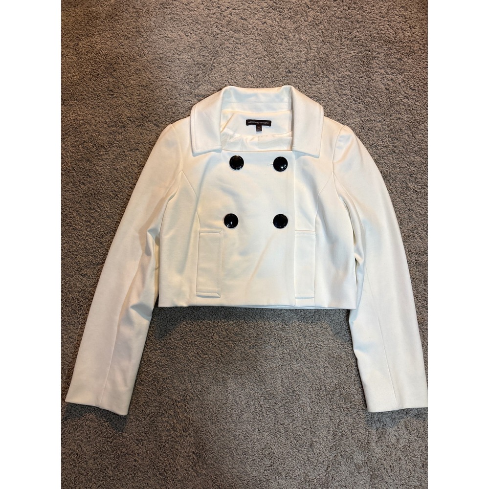 Adrienne Vittadini White Cropped Double Breasted Pea Coat Jacket Size 8